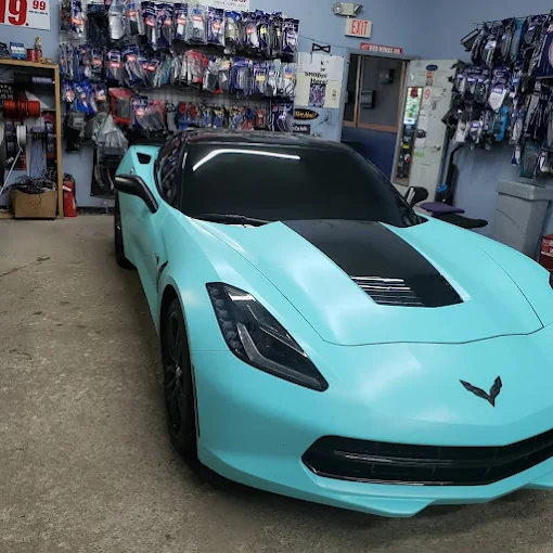 Teal Chevrolet Corvette custom build at Hollywood Sound